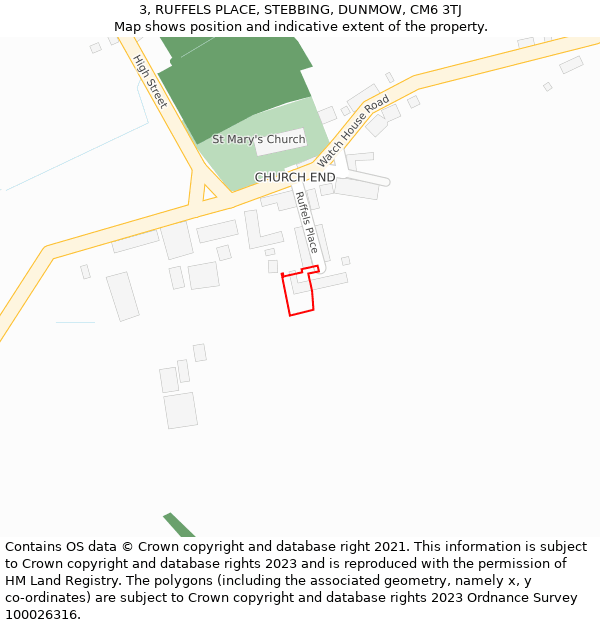 3, RUFFELS PLACE, STEBBING, DUNMOW, CM6 3TJ: Location map and indicative extent of plot