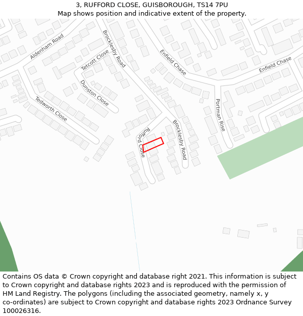 3, RUFFORD CLOSE, GUISBOROUGH, TS14 7PU: Location map and indicative extent of plot