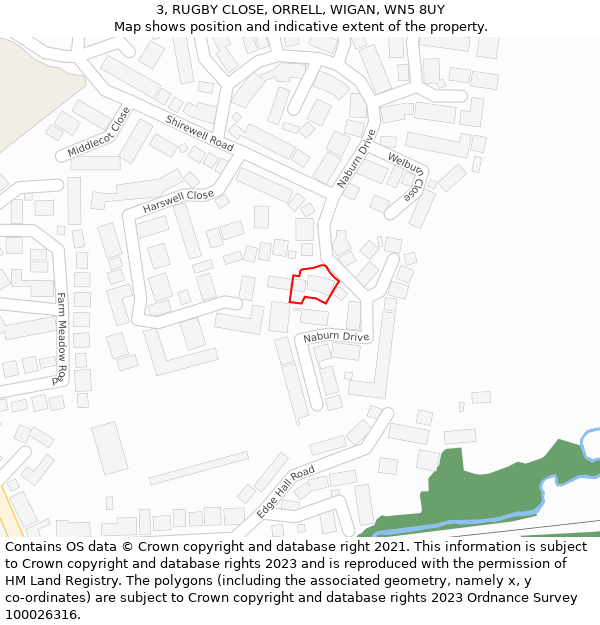 3, RUGBY CLOSE, ORRELL, WIGAN, WN5 8UY: Location map and indicative extent of plot