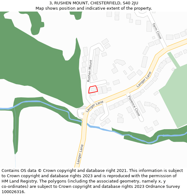 3, RUSHEN MOUNT, CHESTERFIELD, S40 2JU: Location map and indicative extent of plot