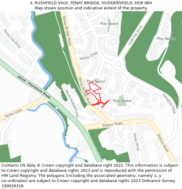 3, RUSHFIELD VALE, FENAY BRIDGE, HUDDERSFIELD, HD8 0BX: Location map and indicative extent of plot