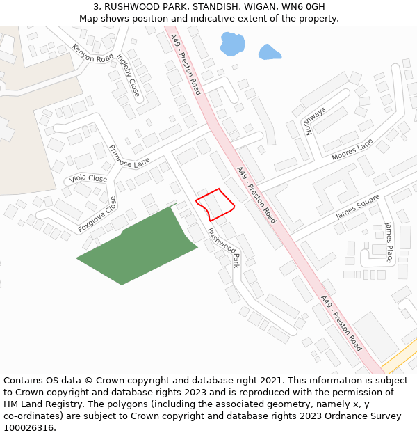 3, RUSHWOOD PARK, STANDISH, WIGAN, WN6 0GH: Location map and indicative extent of plot