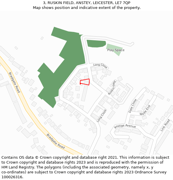3, RUSKIN FIELD, ANSTEY, LEICESTER, LE7 7QP: Location map and indicative extent of plot