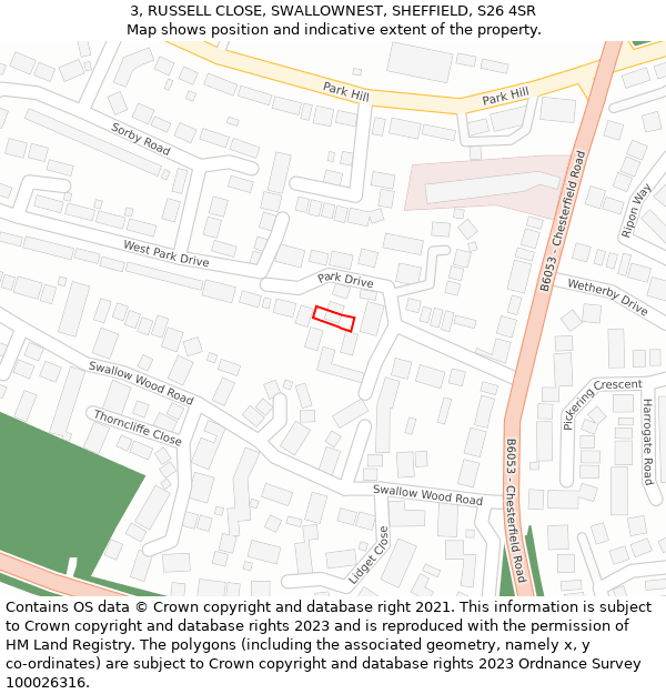 3, RUSSELL CLOSE, SWALLOWNEST, SHEFFIELD, S26 4SR: Location map and indicative extent of plot