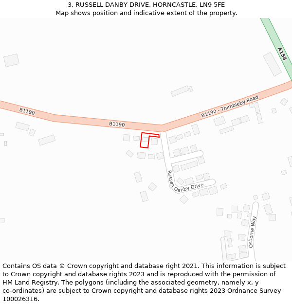 3, RUSSELL DANBY DRIVE, HORNCASTLE, LN9 5FE: Location map and indicative extent of plot