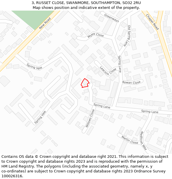 3, RUSSET CLOSE, SWANMORE, SOUTHAMPTON, SO32 2RU: Location map and indicative extent of plot