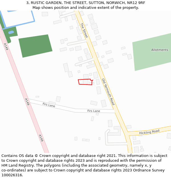 3, RUSTIC GARDEN, THE STREET, SUTTON, NORWICH, NR12 9RF: Location map and indicative extent of plot