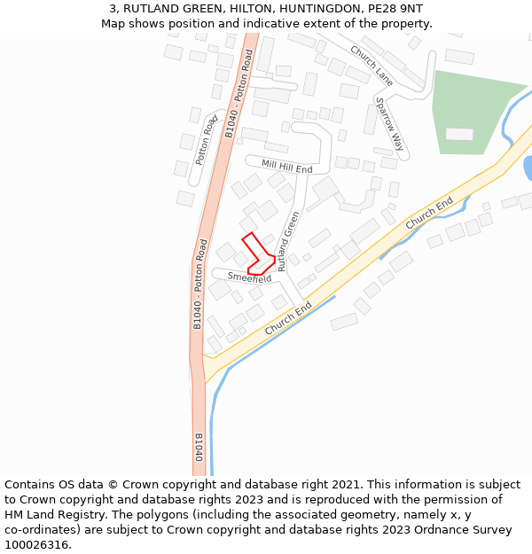 3, RUTLAND GREEN, HILTON, HUNTINGDON, PE28 9NT: Location map and indicative extent of plot