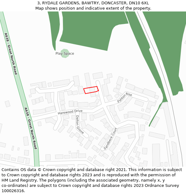 3, RYDALE GARDENS, BAWTRY, DONCASTER, DN10 6XL: Location map and indicative extent of plot