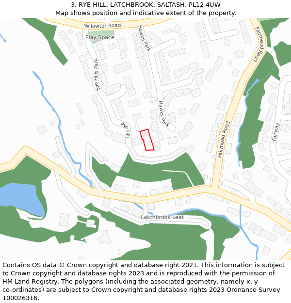 3, RYE HILL, LATCHBROOK, SALTASH, PL12 4UW: Location map and indicative extent of plot