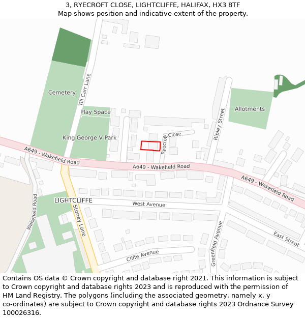 3, RYECROFT CLOSE, LIGHTCLIFFE, HALIFAX, HX3 8TF: Location map and indicative extent of plot