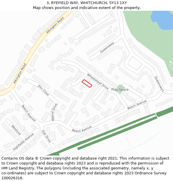 3, RYEFIELD WAY, WHITCHURCH, SY13 1XY: Location map and indicative extent of plot