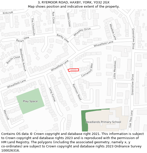 3, RYEMOOR ROAD, HAXBY, YORK, YO32 2GX: Location map and indicative extent of plot