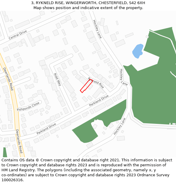 3, RYKNELD RISE, WINGERWORTH, CHESTERFIELD, S42 6XH: Location map and indicative extent of plot