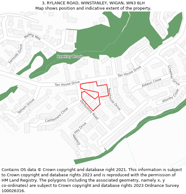 3, RYLANCE ROAD, WINSTANLEY, WIGAN, WN3 6LH: Location map and indicative extent of plot