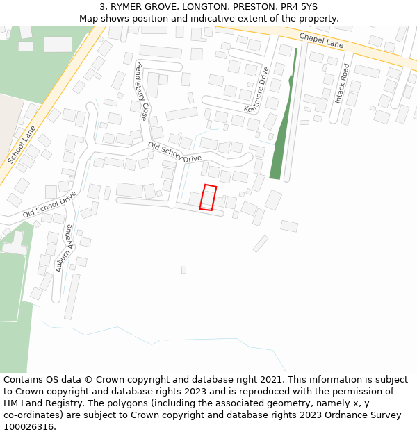 3, RYMER GROVE, LONGTON, PRESTON, PR4 5YS: Location map and indicative extent of plot