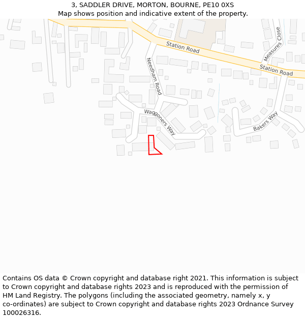 3, SADDLER DRIVE, MORTON, BOURNE, PE10 0XS: Location map and indicative extent of plot
