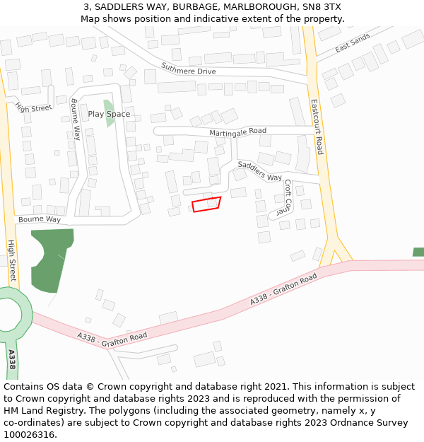 3, SADDLERS WAY, BURBAGE, MARLBOROUGH, SN8 3TX: Location map and indicative extent of plot