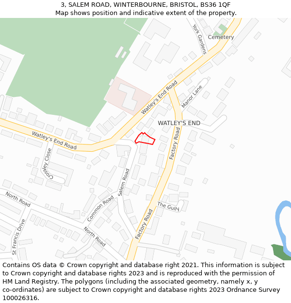 3, SALEM ROAD, WINTERBOURNE, BRISTOL, BS36 1QF: Location map and indicative extent of plot