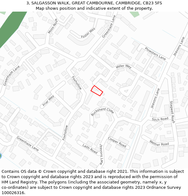 3, SALGASSON WALK, GREAT CAMBOURNE, CAMBRIDGE, CB23 5FS: Location map and indicative extent of plot