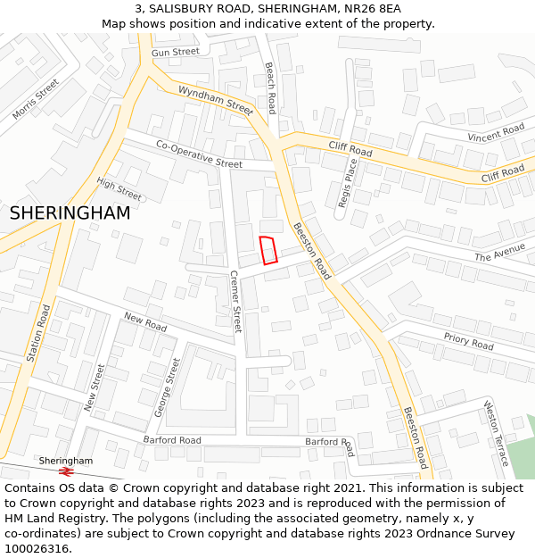 3, SALISBURY ROAD, SHERINGHAM, NR26 8EA: Location map and indicative extent of plot