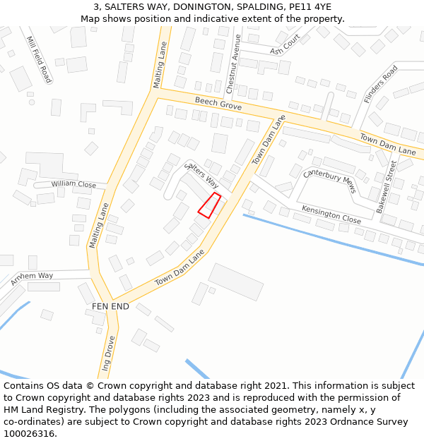 3, SALTERS WAY, DONINGTON, SPALDING, PE11 4YE: Location map and indicative extent of plot