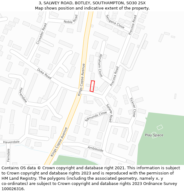 3, SALWEY ROAD, BOTLEY, SOUTHAMPTON, SO30 2SX: Location map and indicative extent of plot