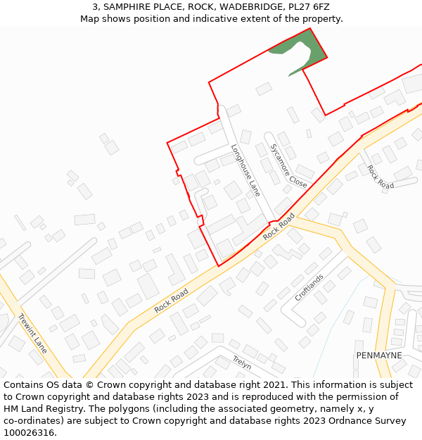 3, SAMPHIRE PLACE, ROCK, WADEBRIDGE, PL27 6FZ: Location map and indicative extent of plot