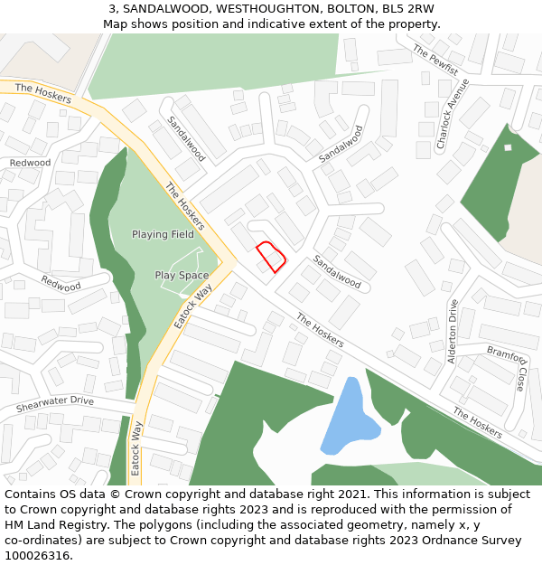 3, SANDALWOOD, WESTHOUGHTON, BOLTON, BL5 2RW: Location map and indicative extent of plot