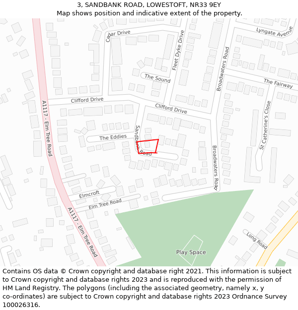 3, SANDBANK ROAD, LOWESTOFT, NR33 9EY: Location map and indicative extent of plot