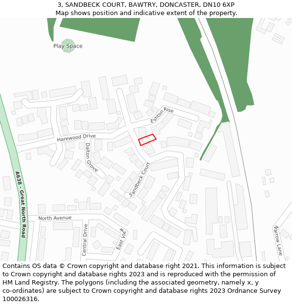 3, SANDBECK COURT, BAWTRY, DONCASTER, DN10 6XP: Location map and indicative extent of plot