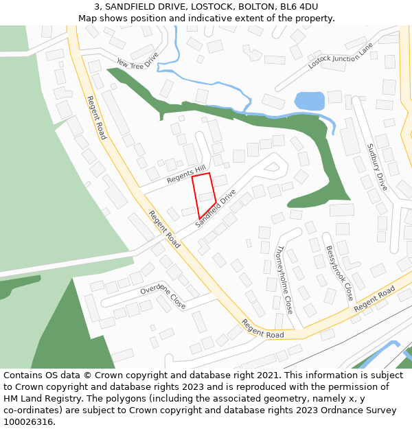 3, SANDFIELD DRIVE, LOSTOCK, BOLTON, BL6 4DU: Location map and indicative extent of plot