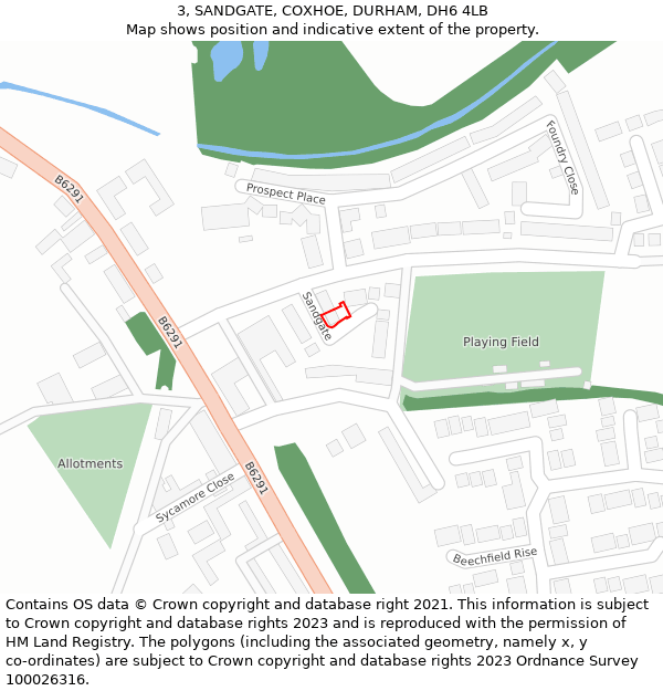 3, SANDGATE, COXHOE, DURHAM, DH6 4LB: Location map and indicative extent of plot