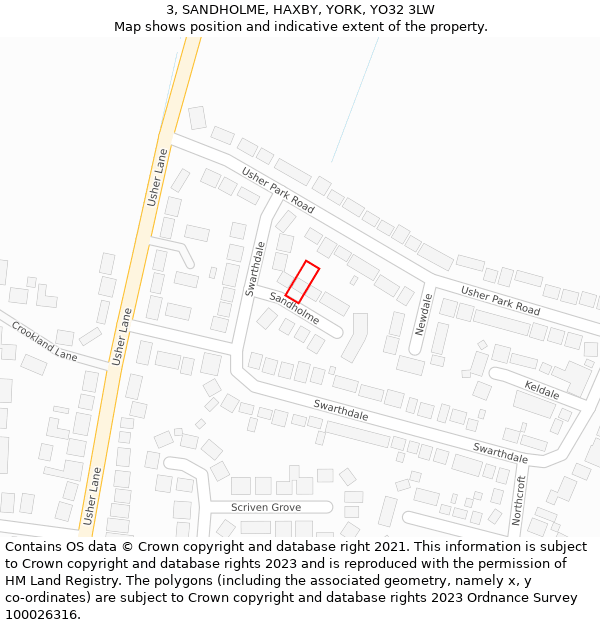 3, SANDHOLME, HAXBY, YORK, YO32 3LW: Location map and indicative extent of plot