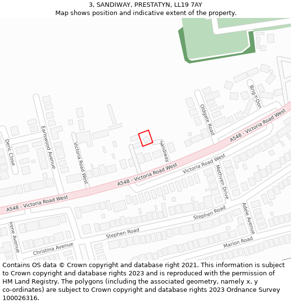 3, SANDIWAY, PRESTATYN, LL19 7AY: Location map and indicative extent of plot