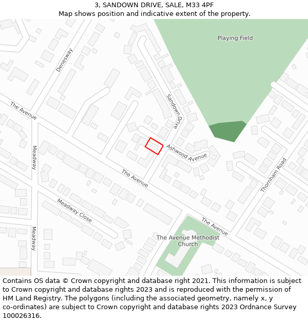 3, SANDOWN DRIVE, SALE, M33 4PF: Location map and indicative extent of plot