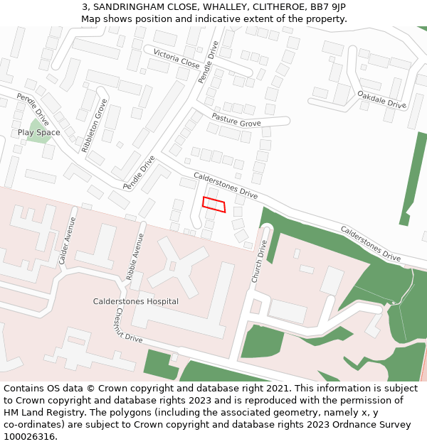3, SANDRINGHAM CLOSE, WHALLEY, CLITHEROE, BB7 9JP: Location map and indicative extent of plot