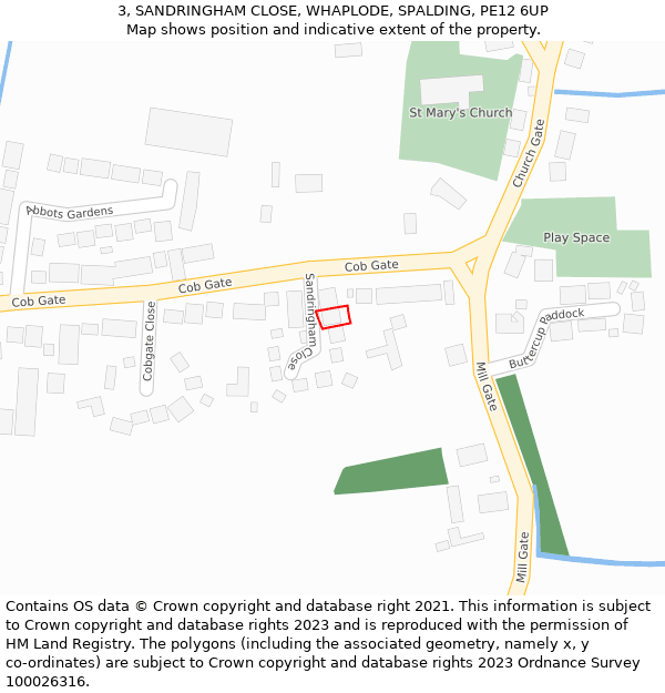 3, SANDRINGHAM CLOSE, WHAPLODE, SPALDING, PE12 6UP: Location map and indicative extent of plot