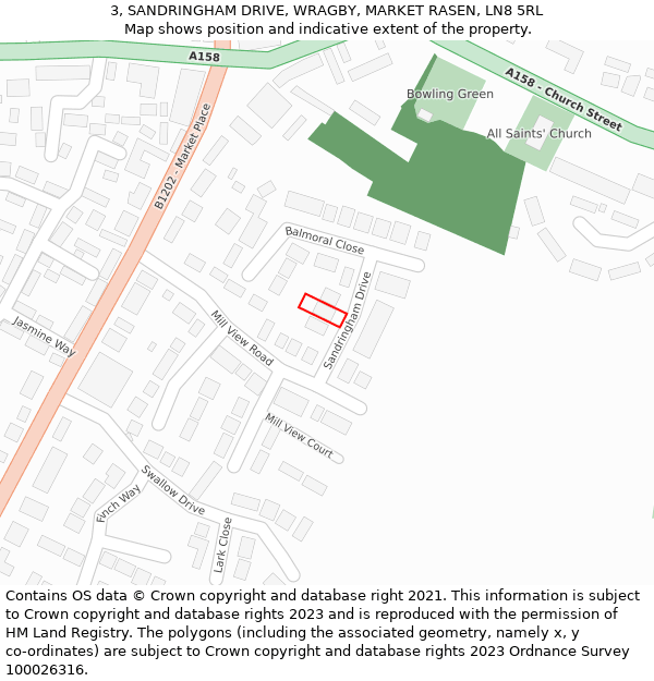 3, SANDRINGHAM DRIVE, WRAGBY, MARKET RASEN, LN8 5RL: Location map and indicative extent of plot