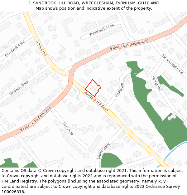 3, SANDROCK HILL ROAD, WRECCLESHAM, FARNHAM, GU10 4NR: Location map and indicative extent of plot