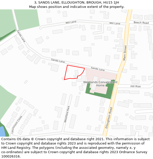 3, SANDS LANE, ELLOUGHTON, BROUGH, HU15 1JH: Location map and indicative extent of plot