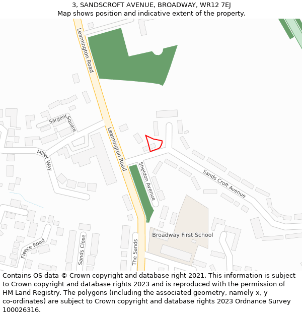 3, SANDSCROFT AVENUE, BROADWAY, WR12 7EJ: Location map and indicative extent of plot