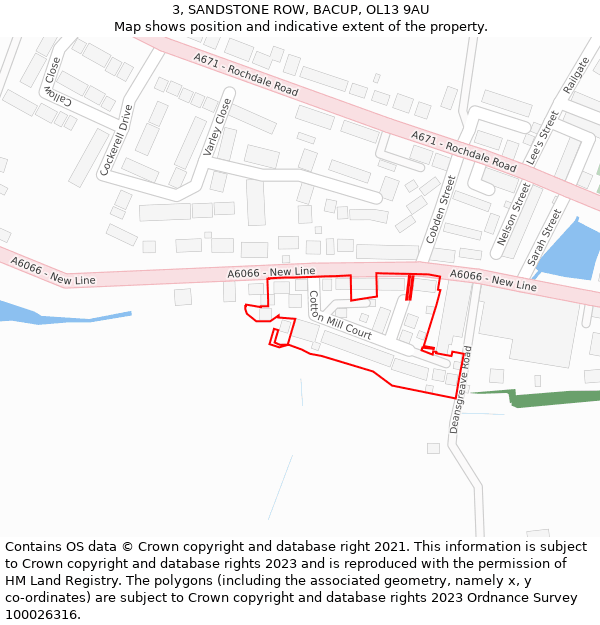 3, SANDSTONE ROW, BACUP, OL13 9AU: Location map and indicative extent of plot