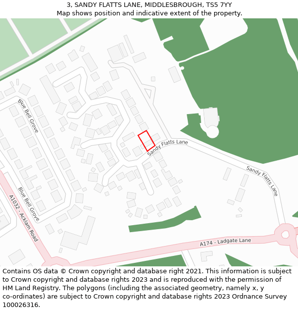3, SANDY FLATTS LANE, MIDDLESBROUGH, TS5 7YY: Location map and indicative extent of plot