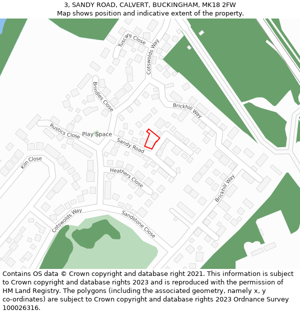 3, SANDY ROAD, CALVERT, BUCKINGHAM, MK18 2FW: Location map and indicative extent of plot