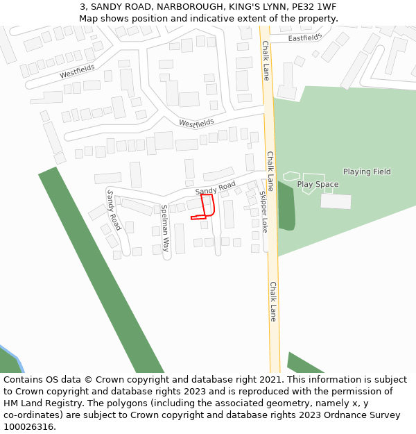 3, SANDY ROAD, NARBOROUGH, KING'S LYNN, PE32 1WF: Location map and indicative extent of plot