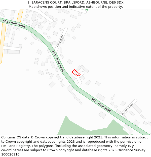 3, SARACENS COURT, BRAILSFORD, ASHBOURNE, DE6 3DX: Location map and indicative extent of plot