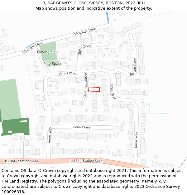 3, SARGEANTS CLOSE, SIBSEY, BOSTON, PE22 0RU: Location map and indicative extent of plot