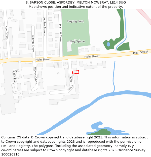 3, SARSON CLOSE, ASFORDBY, MELTON MOWBRAY, LE14 3UG: Location map and indicative extent of plot