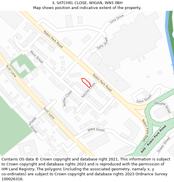 3, SATCHEL CLOSE, WIGAN, WN5 0BH: Location map and indicative extent of plot